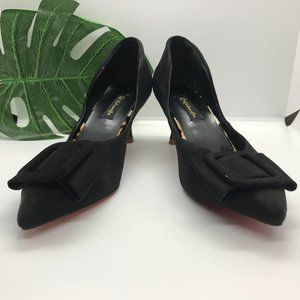 Qizhonglu Women Black Pointed Toe Suede Kitten Heel Pumps